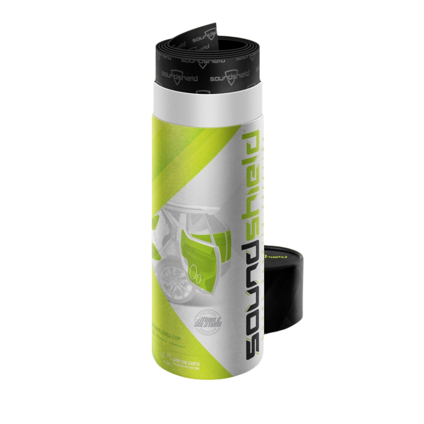 Roll of Soundshield soundproofing material on a white background